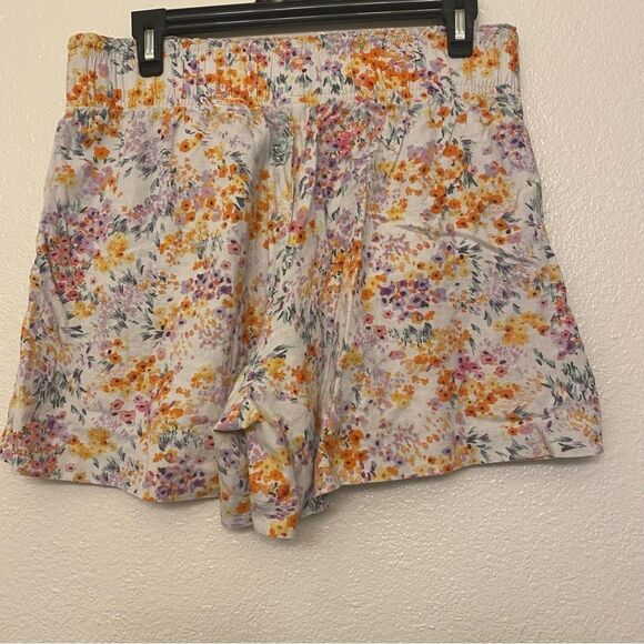 H&M Linen viscose Blend Pull On Shorts hi rise micro floral print pockets size M - Picture 4 of 12